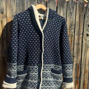 Vintage Navy and White LL Bean Women's Large Sweater Jacket